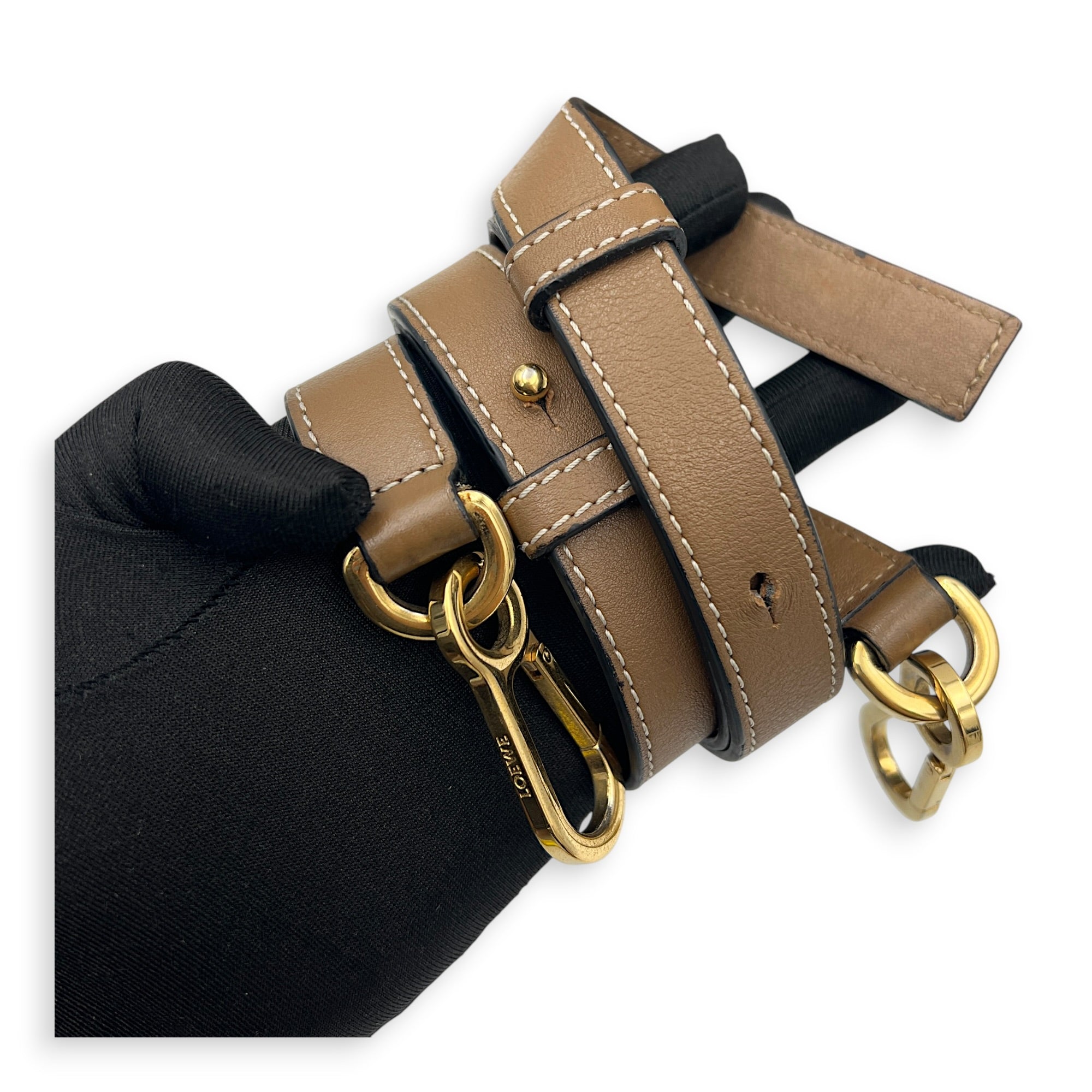 Puzzle Small Beige Top Handle Bag in Calfskin, Gold hardware