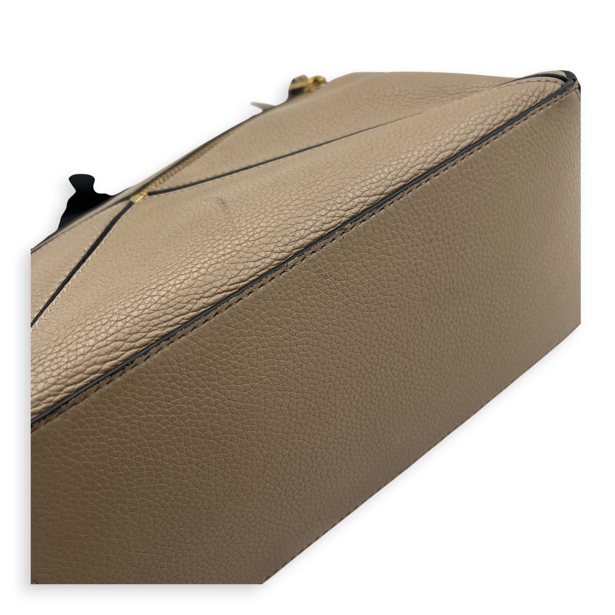 Puzzle Small Beige Top Handle Bag in Calfskin, Gold hardware