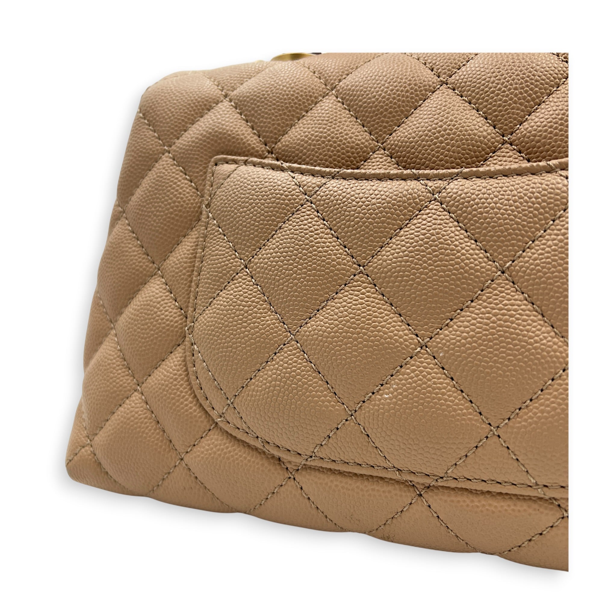 Coco Top Handle Bag Dark Beige in Caviar Leather, Gold hardware