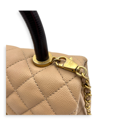 Coco Top Handle Bag Dark Beige in Caviar Leather, Gold hardware