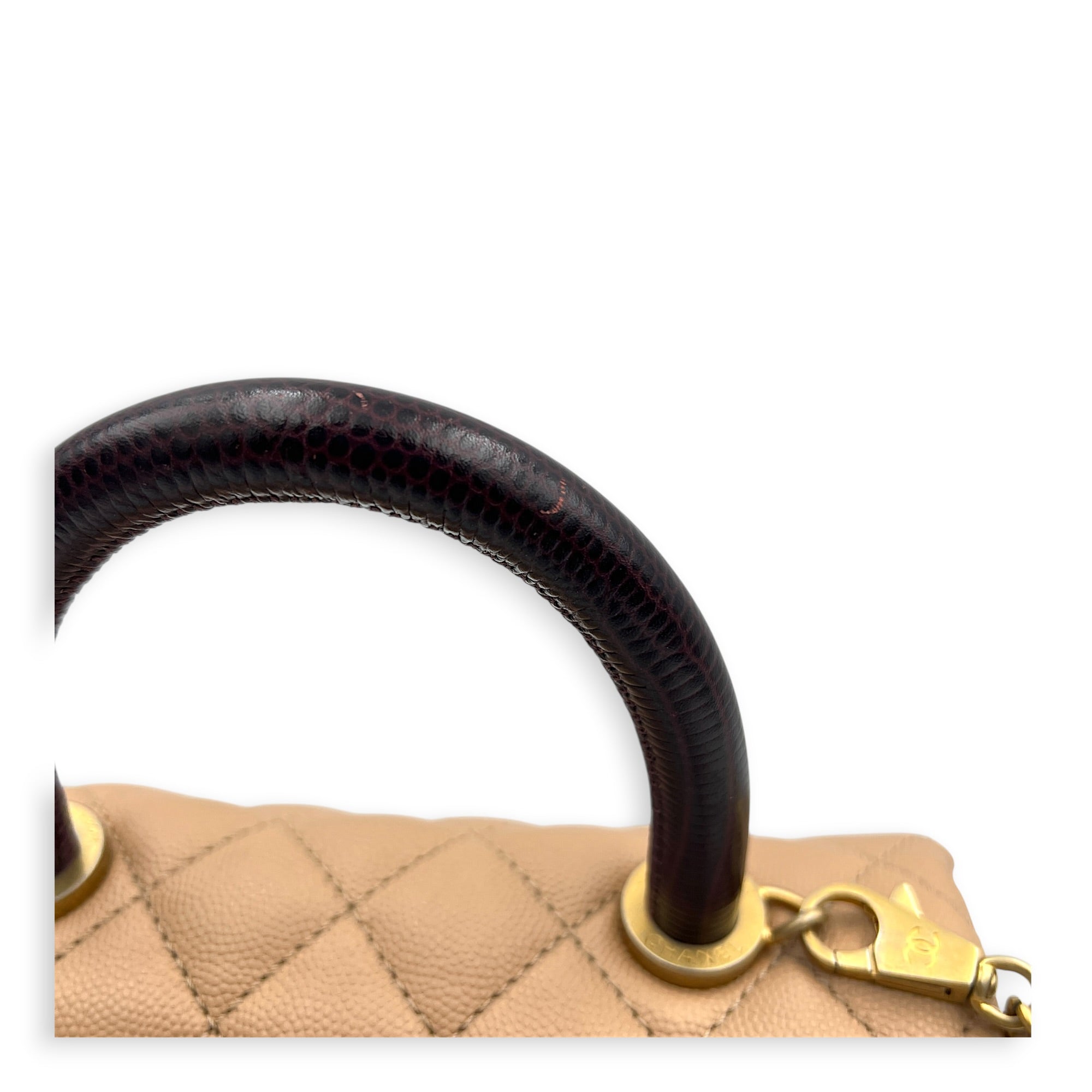 Coco Top Handle Bag Dark Beige in Caviar Leather, Gold hardware