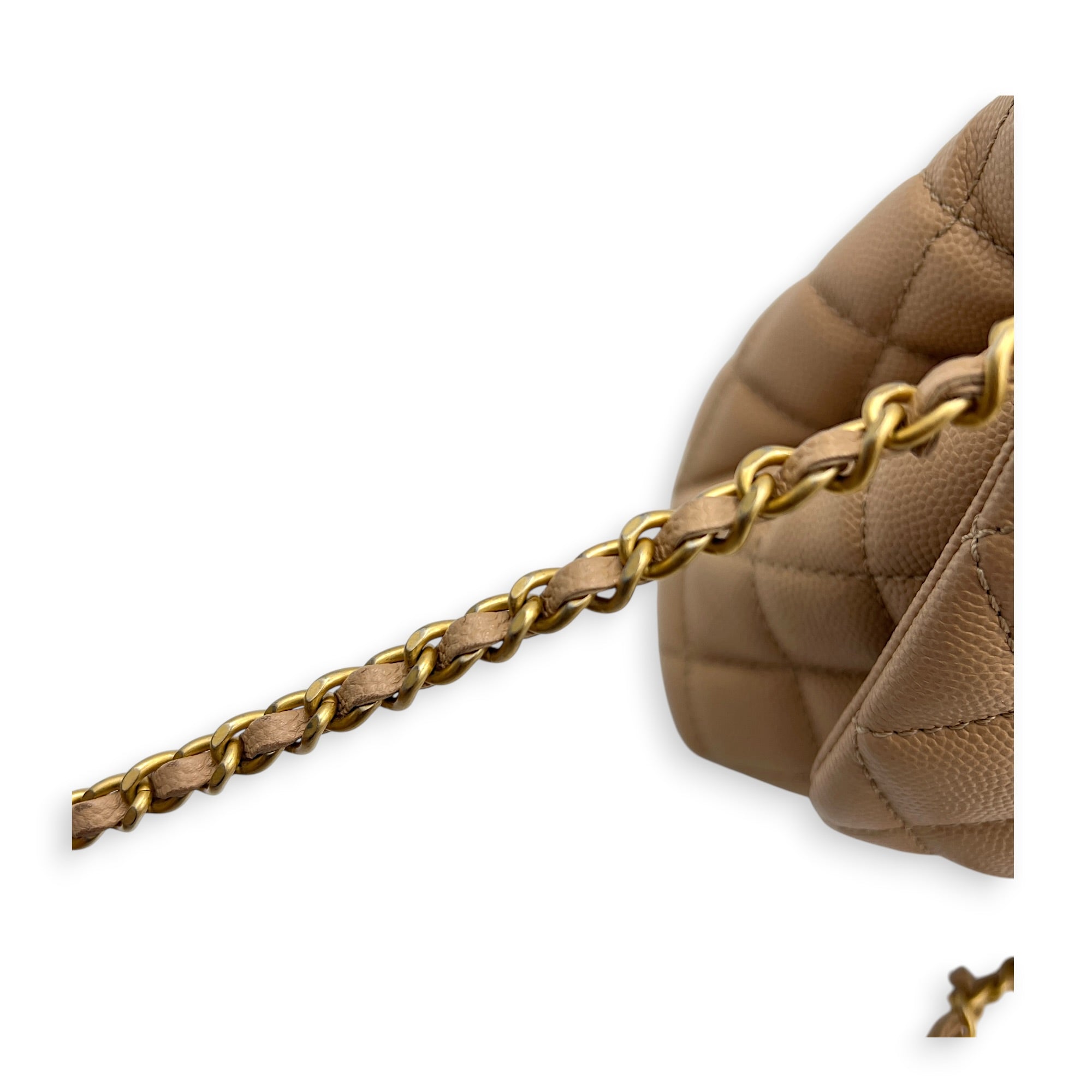 Coco Top Handle Bag Dark Beige in Caviar Leather, Gold hardware