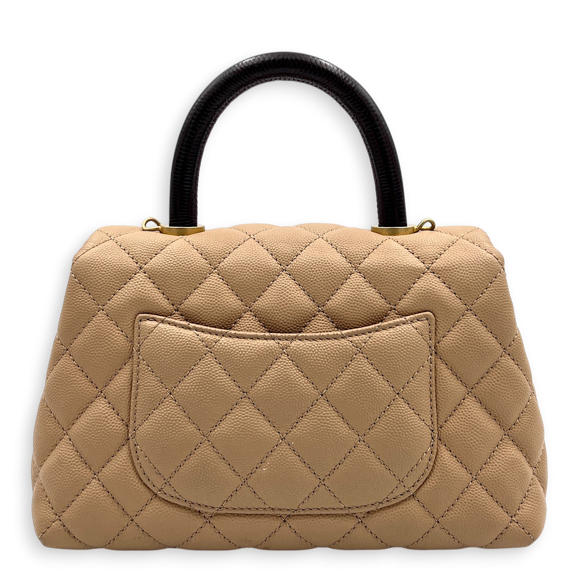Coco Top Handle Bag Dark Beige in Caviar Leather, Gold hardware