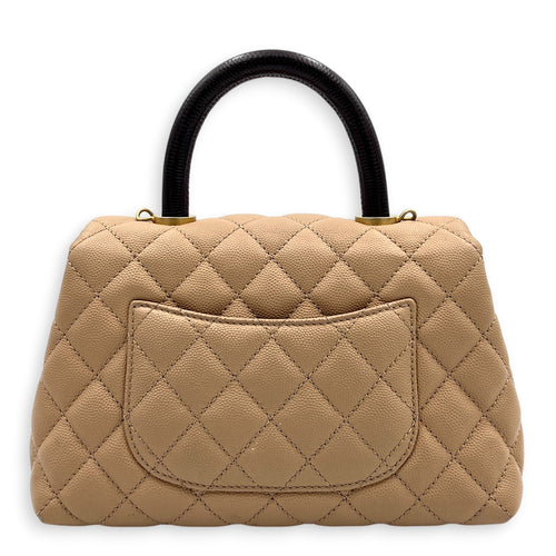 Coco Top Handle Bag Dark Beige in Caviar Leather, Gold hardware
