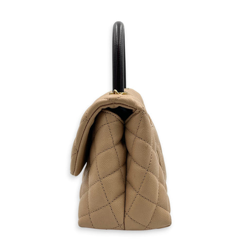 Coco Top Handle Bag Dark Beige in Caviar Leather, Gold hardware
