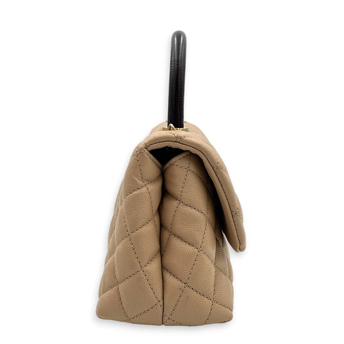 Coco Top Handle Bag Dark Beige in Caviar Leather, Gold hardware