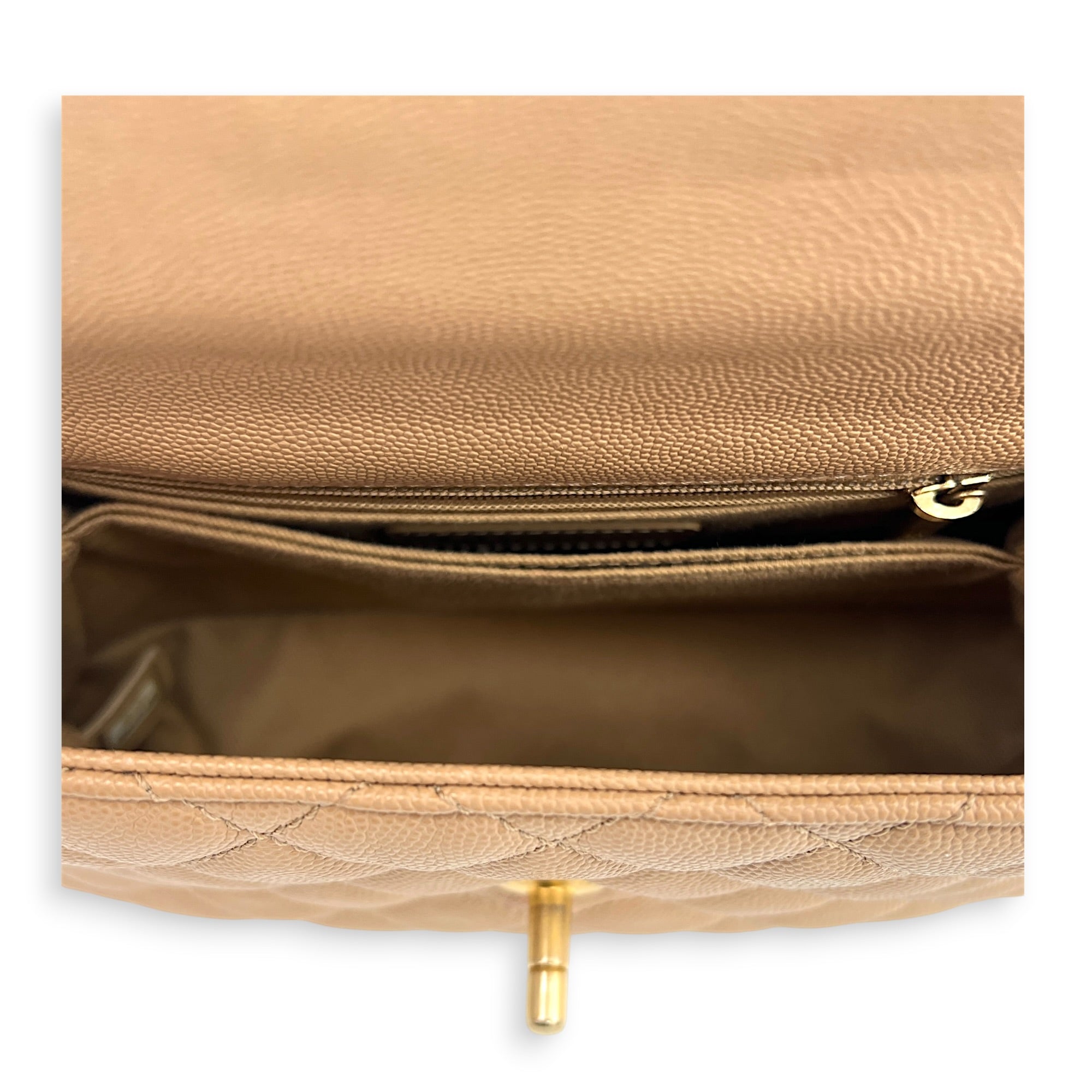 Coco Top Handle Bag Dark Beige in Caviar Leather, Gold hardware