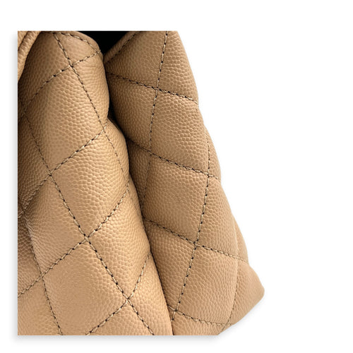 Coco Top Handle Bag Dark Beige in Caviar Leather, Gold hardware