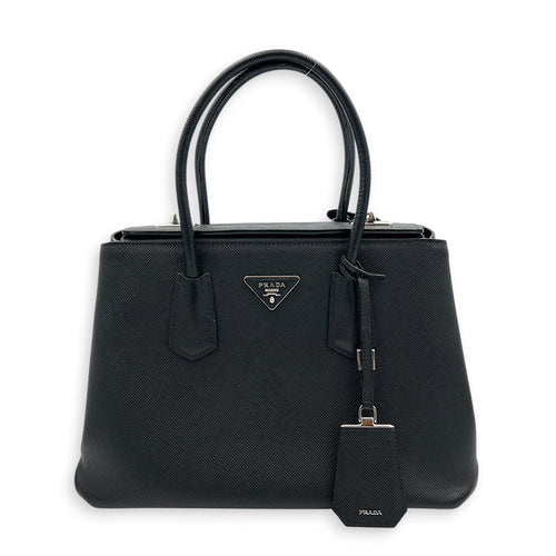 2 Way Turnlock Top Handle Bag Black in Saffiano Leather, Silver hardware