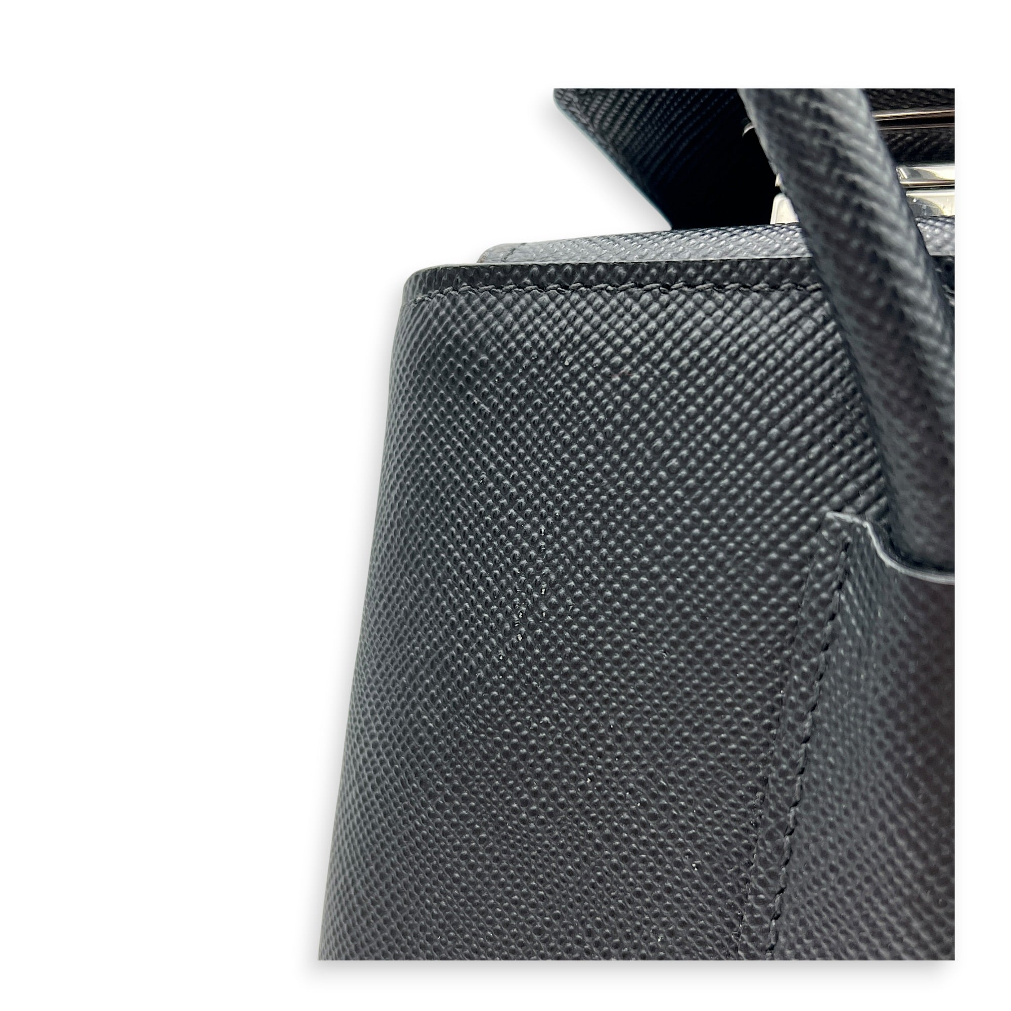 2 Way Turnlock Top Handle Bag Black in Saffiano Leather, Silver hardware