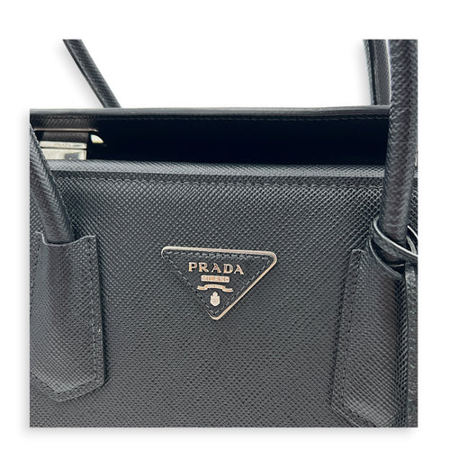 2 Way Turnlock Top Handle Bag Black in Saffiano Leather, Silver hardware