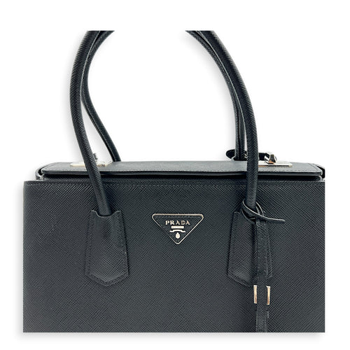 2 Way Turnlock Top Handle Bag Black in Saffiano Leather, Silver hardware