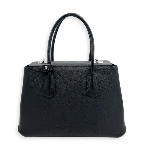 2 Way Turnlock Top Handle Bag Black in Saffiano Leather, Silver hardware