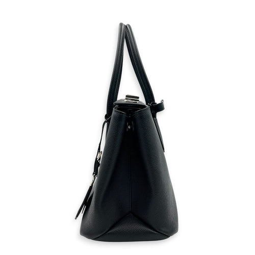 2 Way Turnlock Top Handle Bag Black in Saffiano Leather, Silver hardware