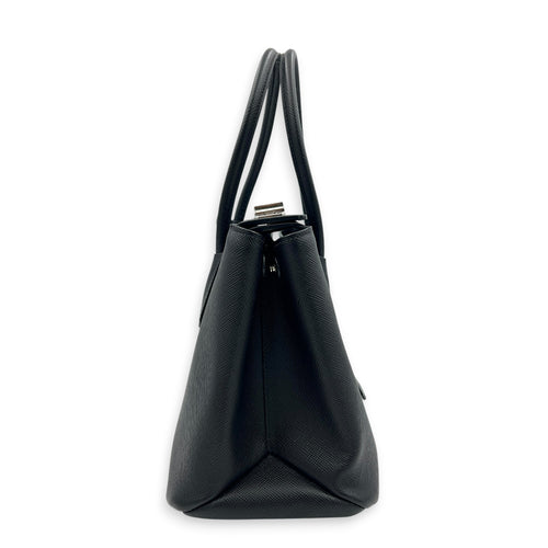 2 Way Turnlock Top Handle Bag Black in Saffiano Leather, Silver hardware