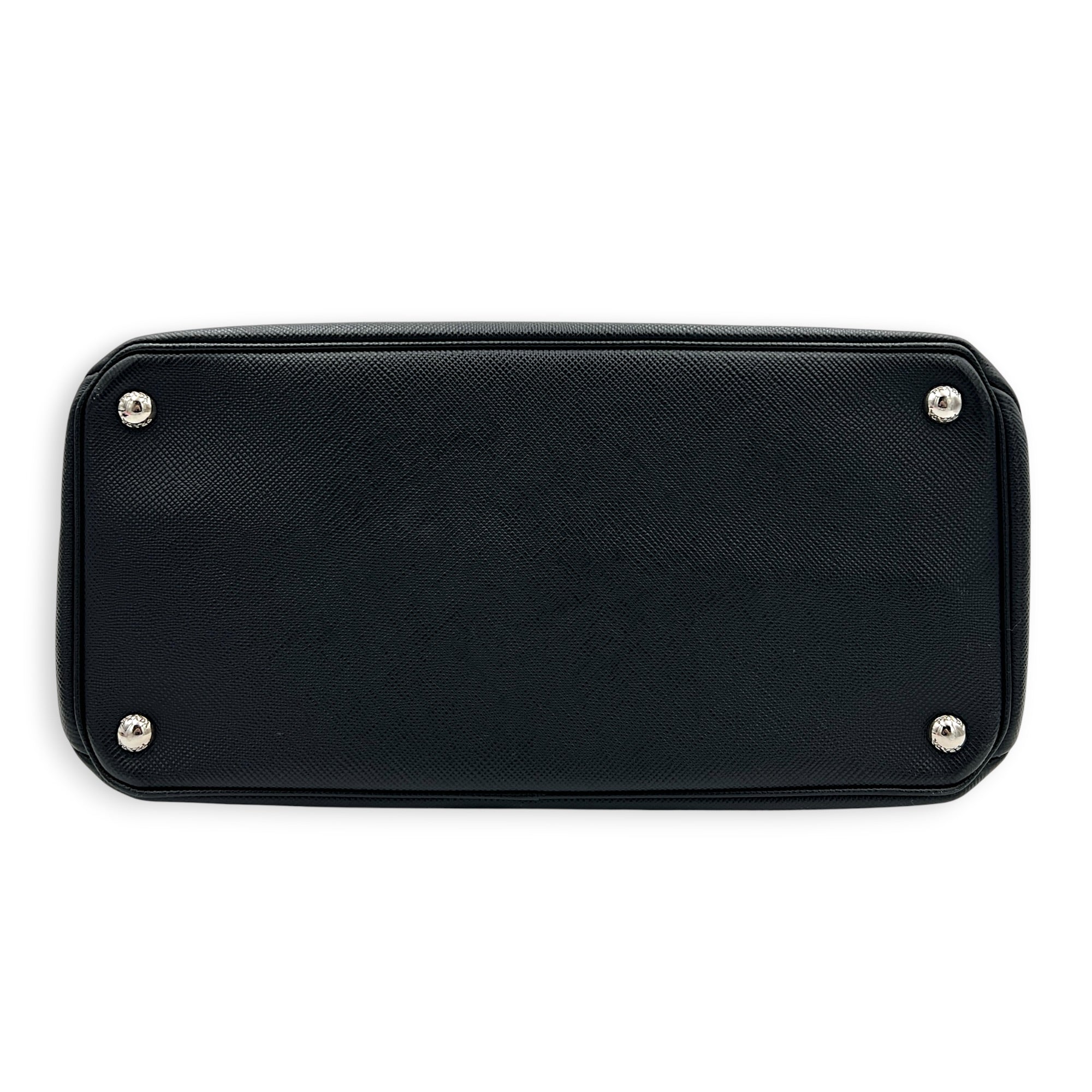 2 Way Turnlock Top Handle Bag Black in Saffiano Leather, Silver hardware