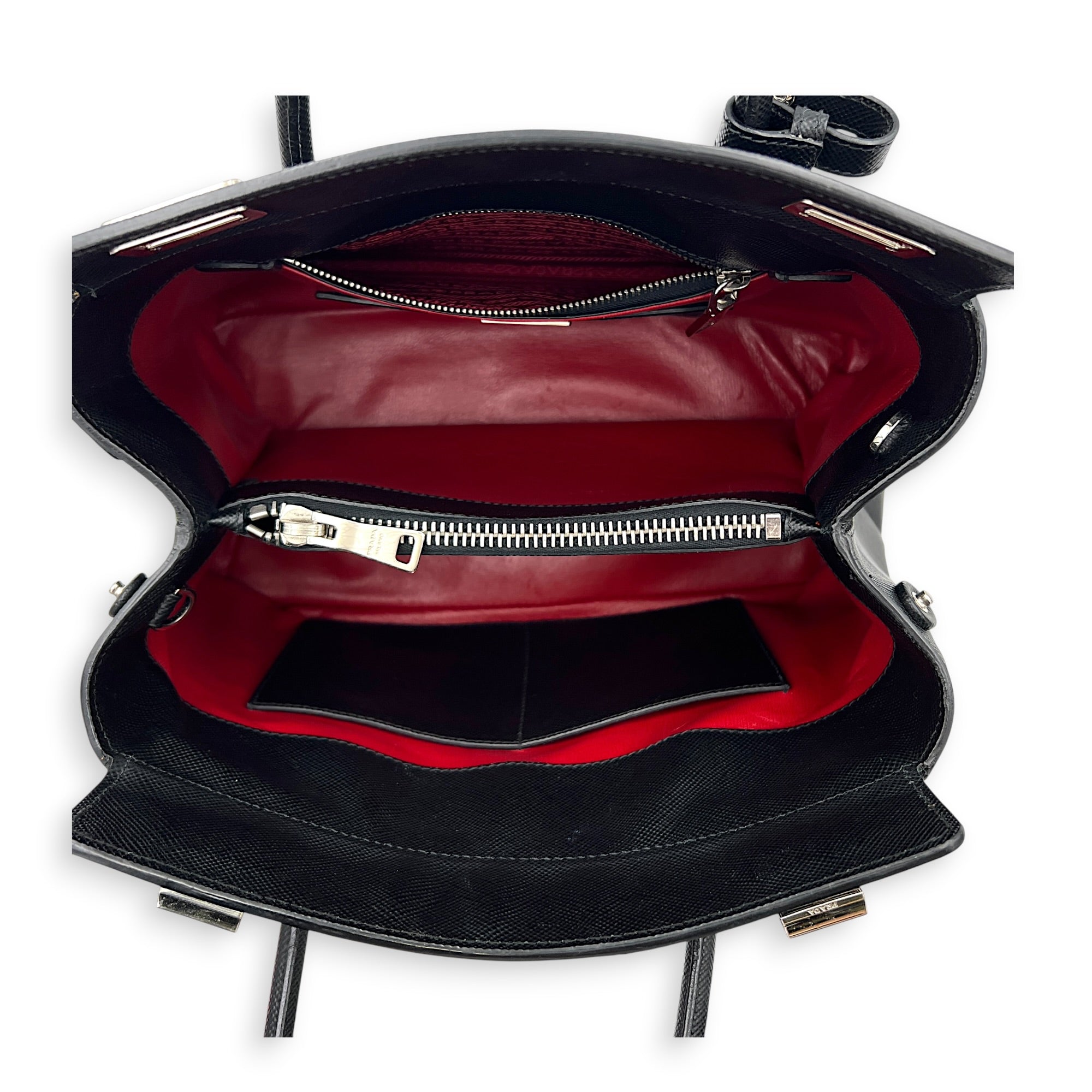 2 Way Turnlock Top Handle Bag Black in Saffiano Leather, Silver hardware
