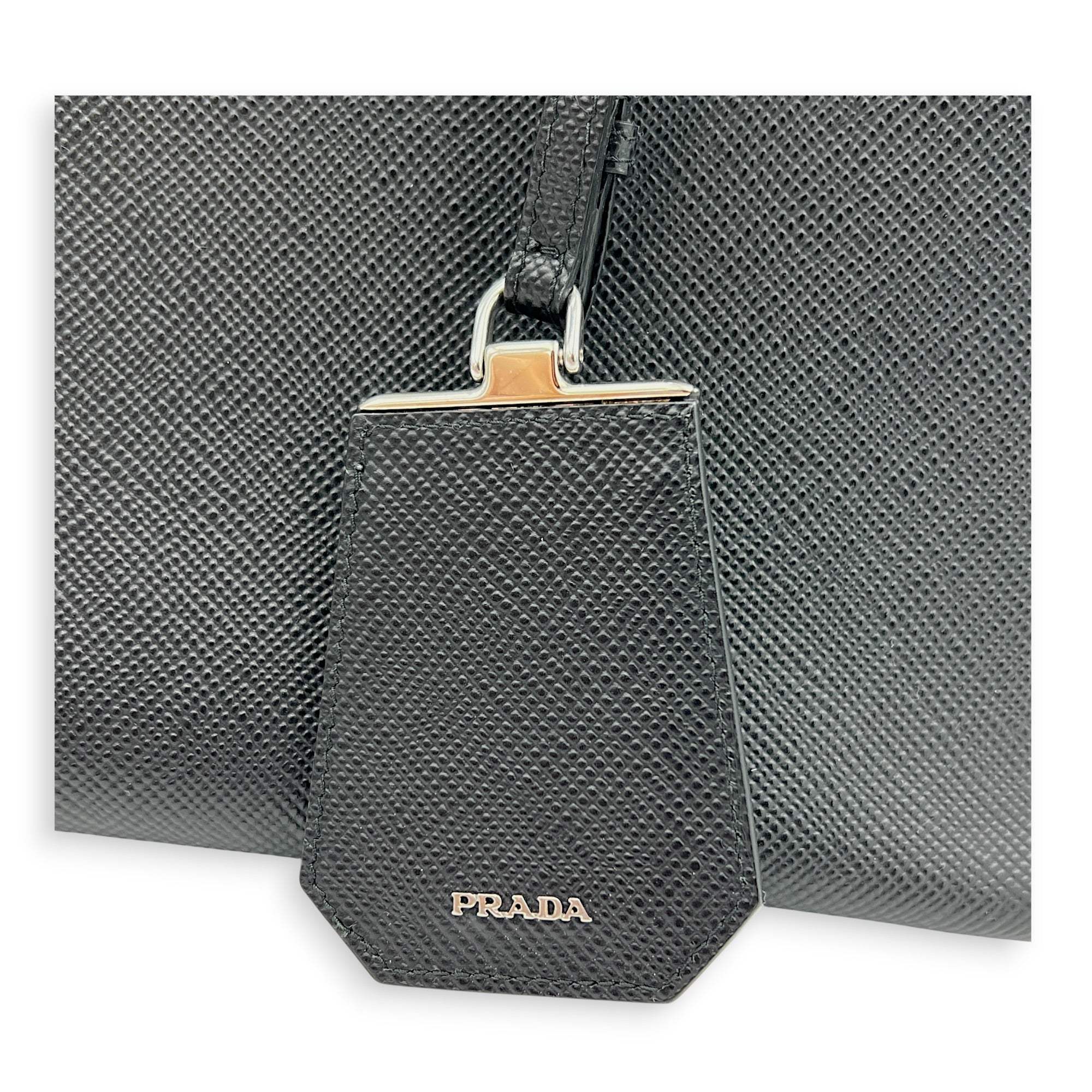 2 Way Turnlock Top Handle Bag Black in Saffiano Leather, Silver hardware
