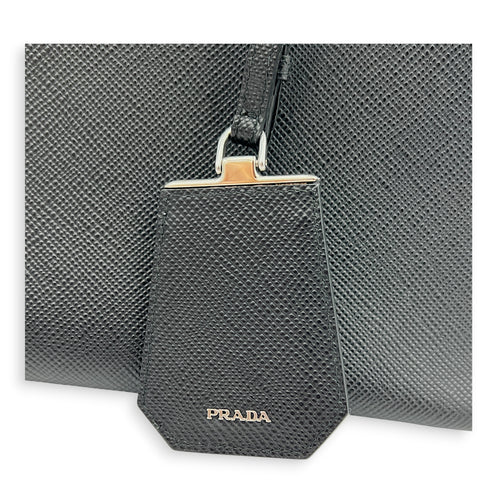 2 Way Turnlock Top Handle Bag Black in Saffiano Leather, Silver hardware