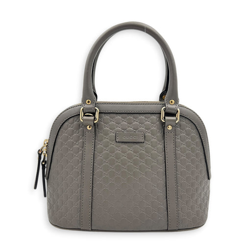 Dome Grey Top Handle Bag in Calfskin, Gold hardware