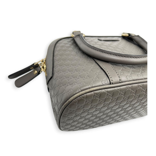 Dome Grey Top Handle Bag in Calfskin, Gold hardware