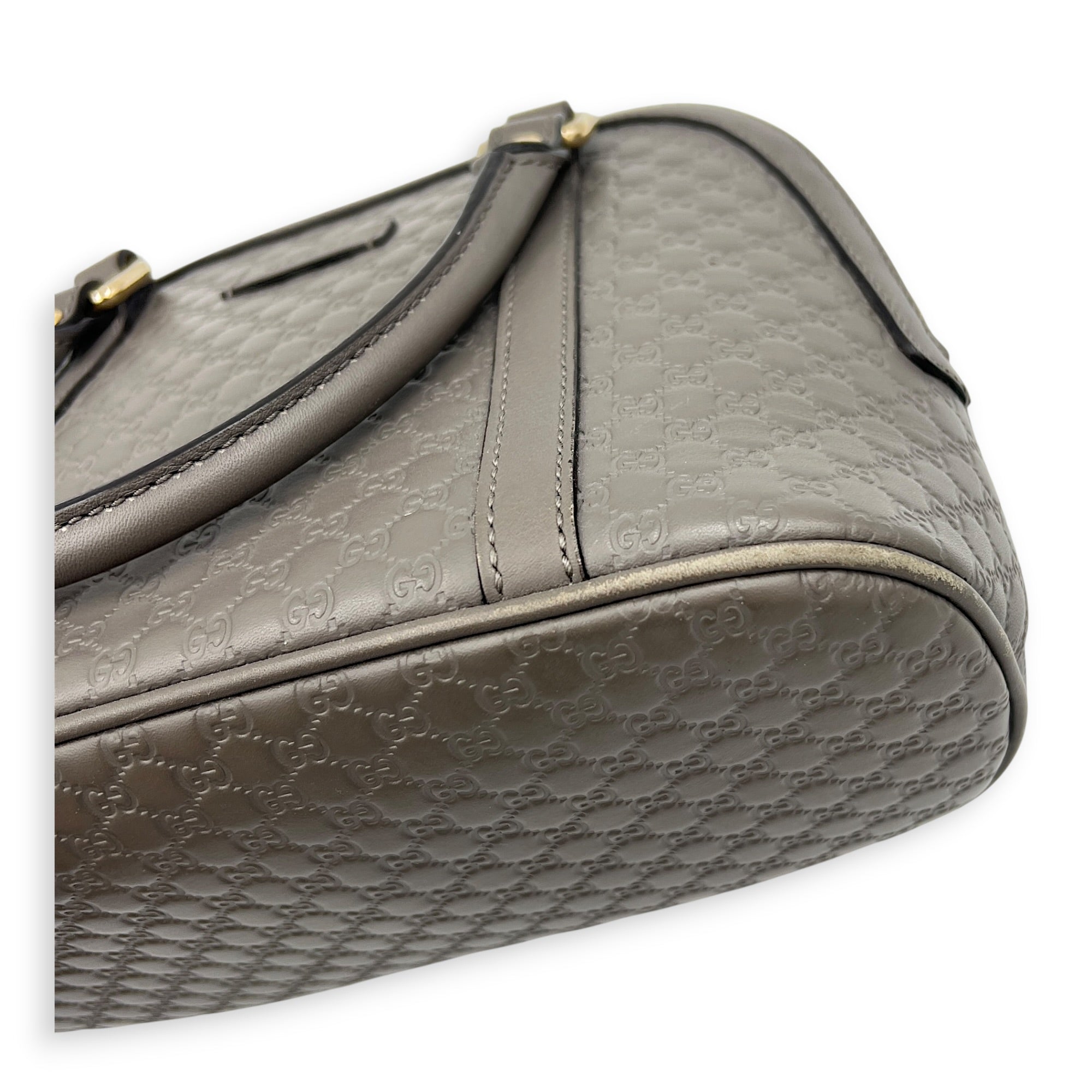 Dome Grey Top Handle Bag in Calfskin, Gold hardware