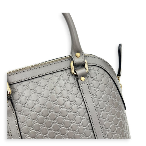 Dome Grey Top Handle Bag in Calfskin, Gold hardware
