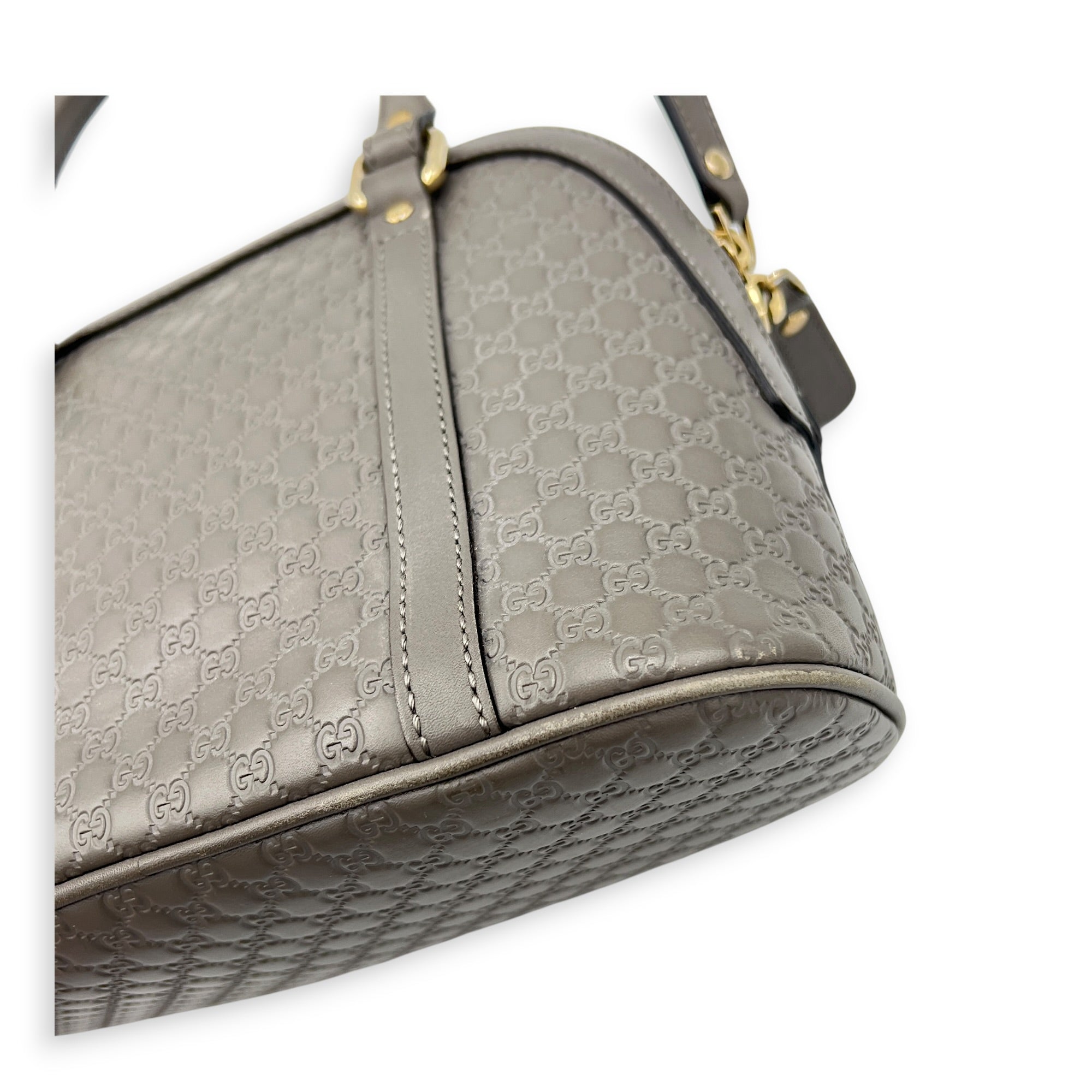Dome Grey Top Handle Bag in Calfskin, Gold hardware