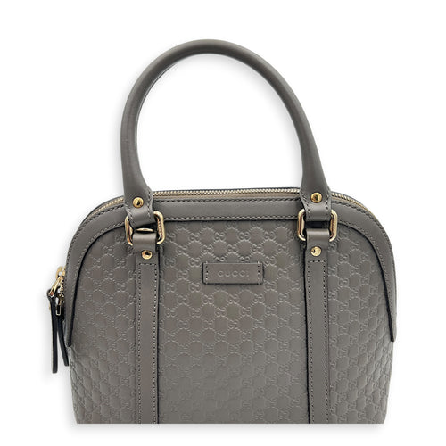Dome Grey Top Handle Bag in Calfskin, Gold hardware