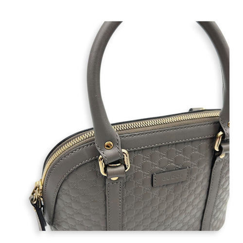 Dome Grey Top Handle Bag in Calfskin, Gold hardware