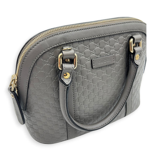 Dome Grey Top Handle Bag in Calfskin, Gold hardware