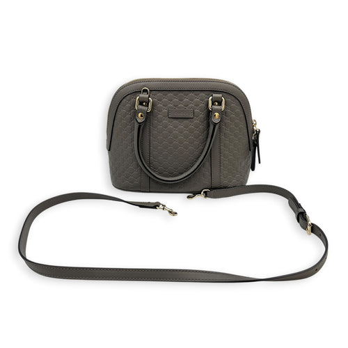 Dome Grey Top Handle Bag in Calfskin, Gold hardware