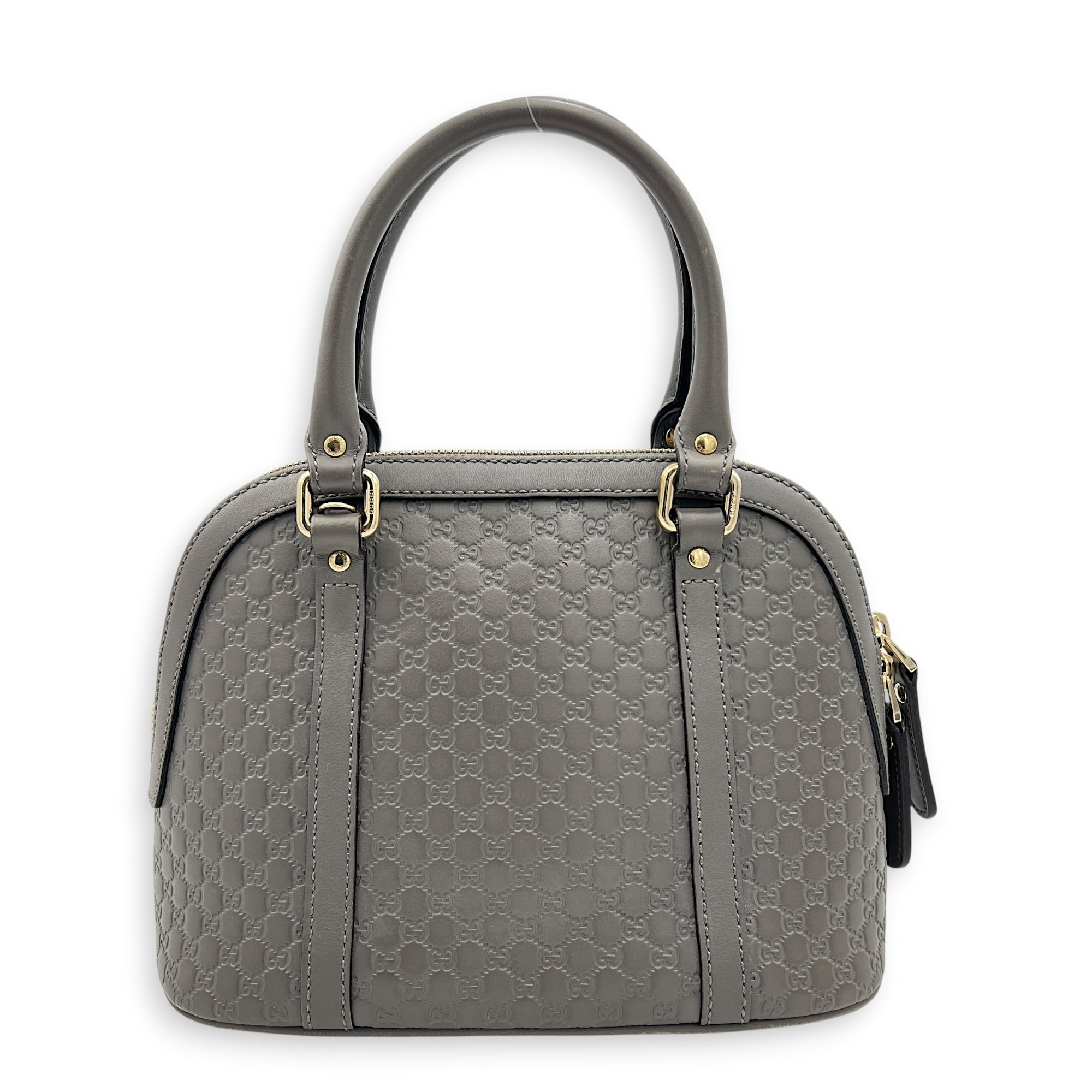 Dome Grey Top Handle Bag in Calfskin, Gold hardware