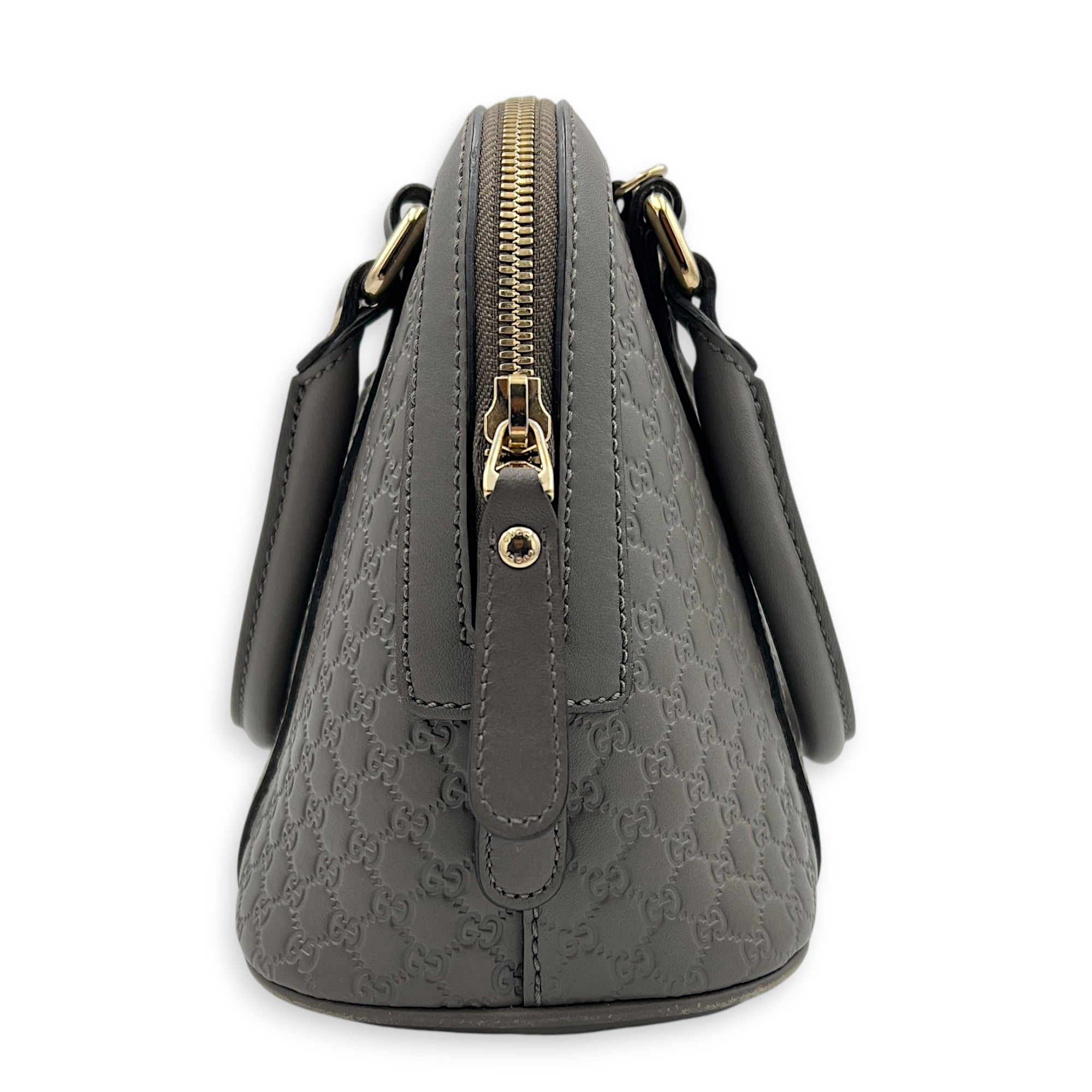 Dome Grey Top Handle Bag in Calfskin, Gold hardware