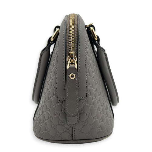 Dome Grey Top Handle Bag in Calfskin, Gold hardware