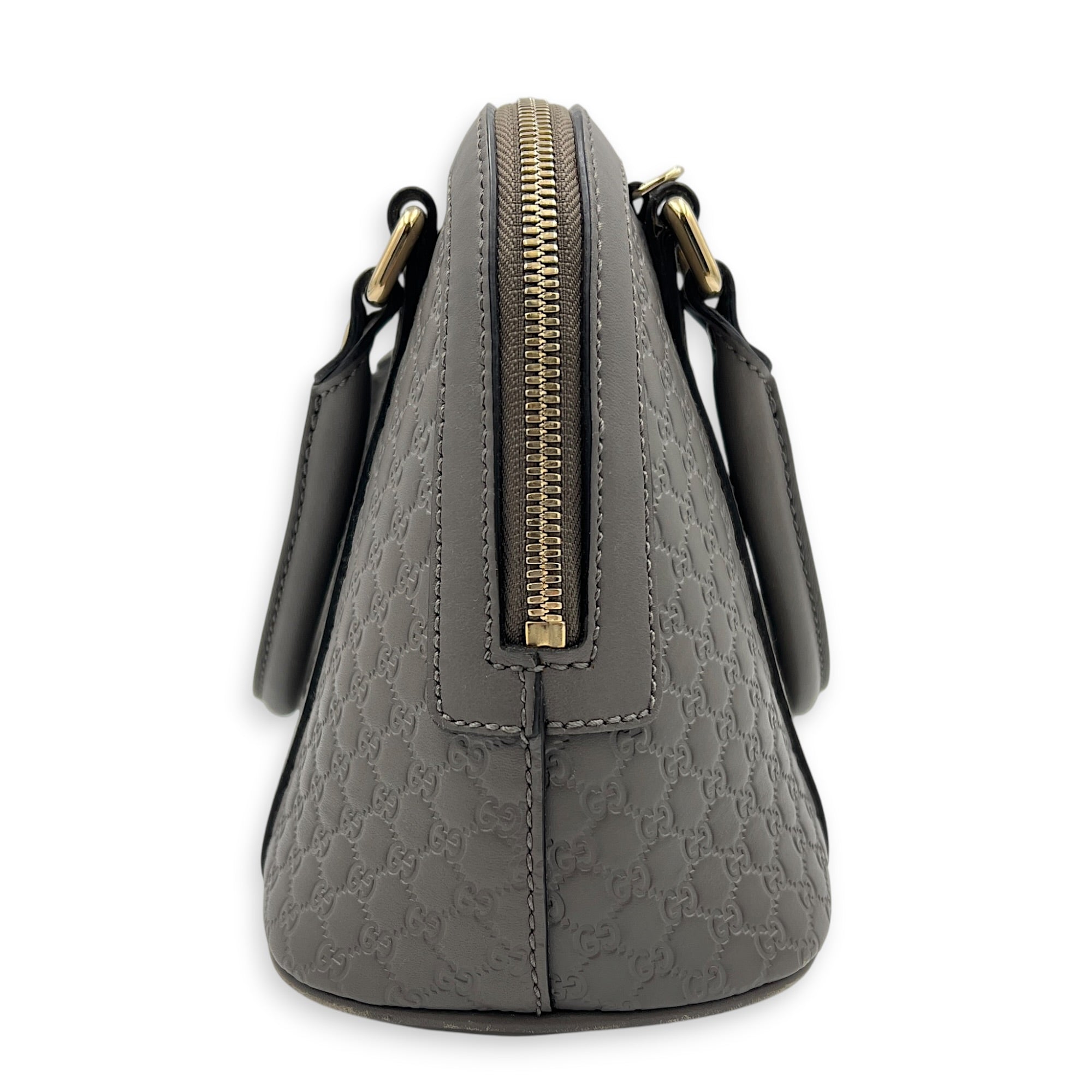 Dome Grey Top Handle Bag in Calfskin, Gold hardware