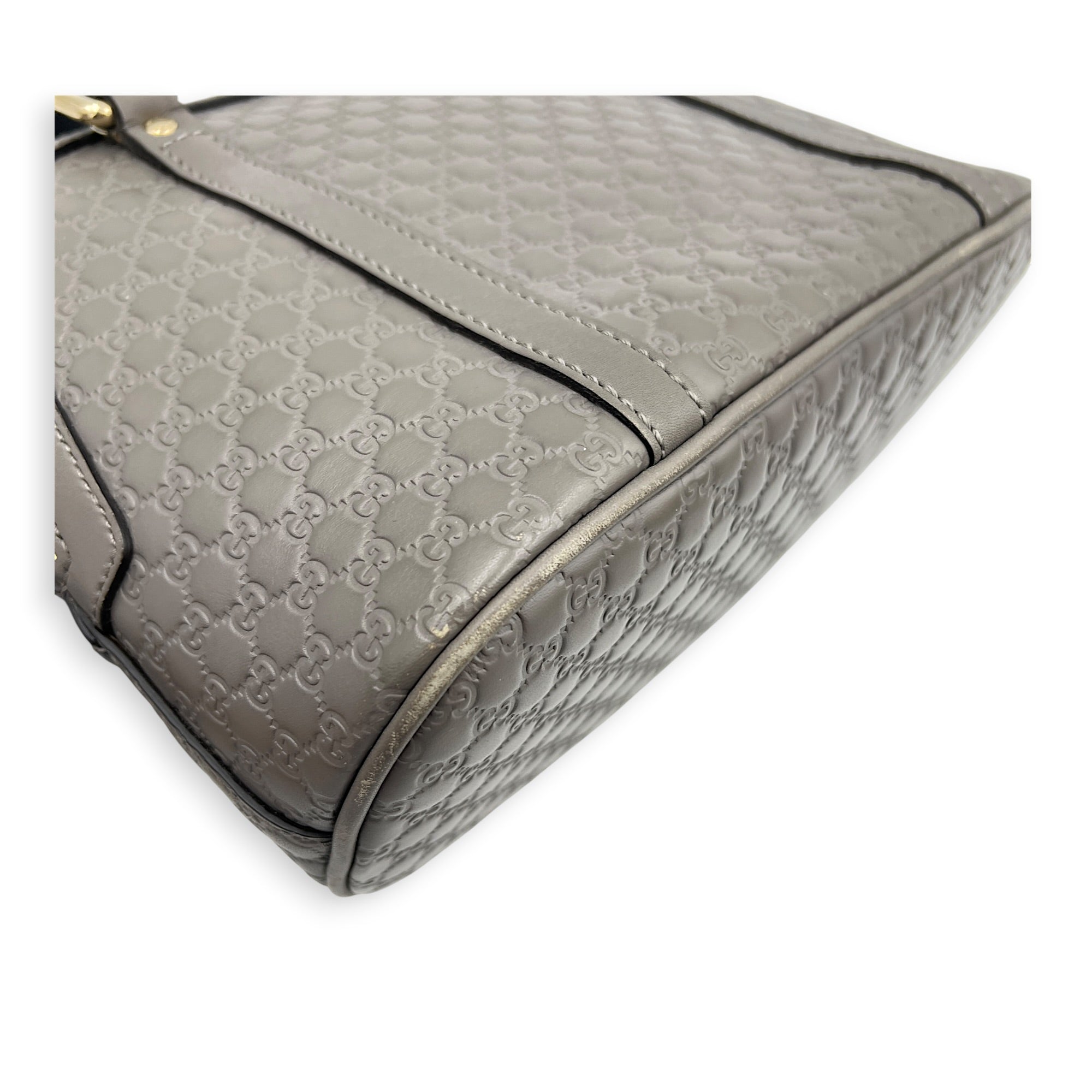 Dome Grey Top Handle Bag in Calfskin, Gold hardware