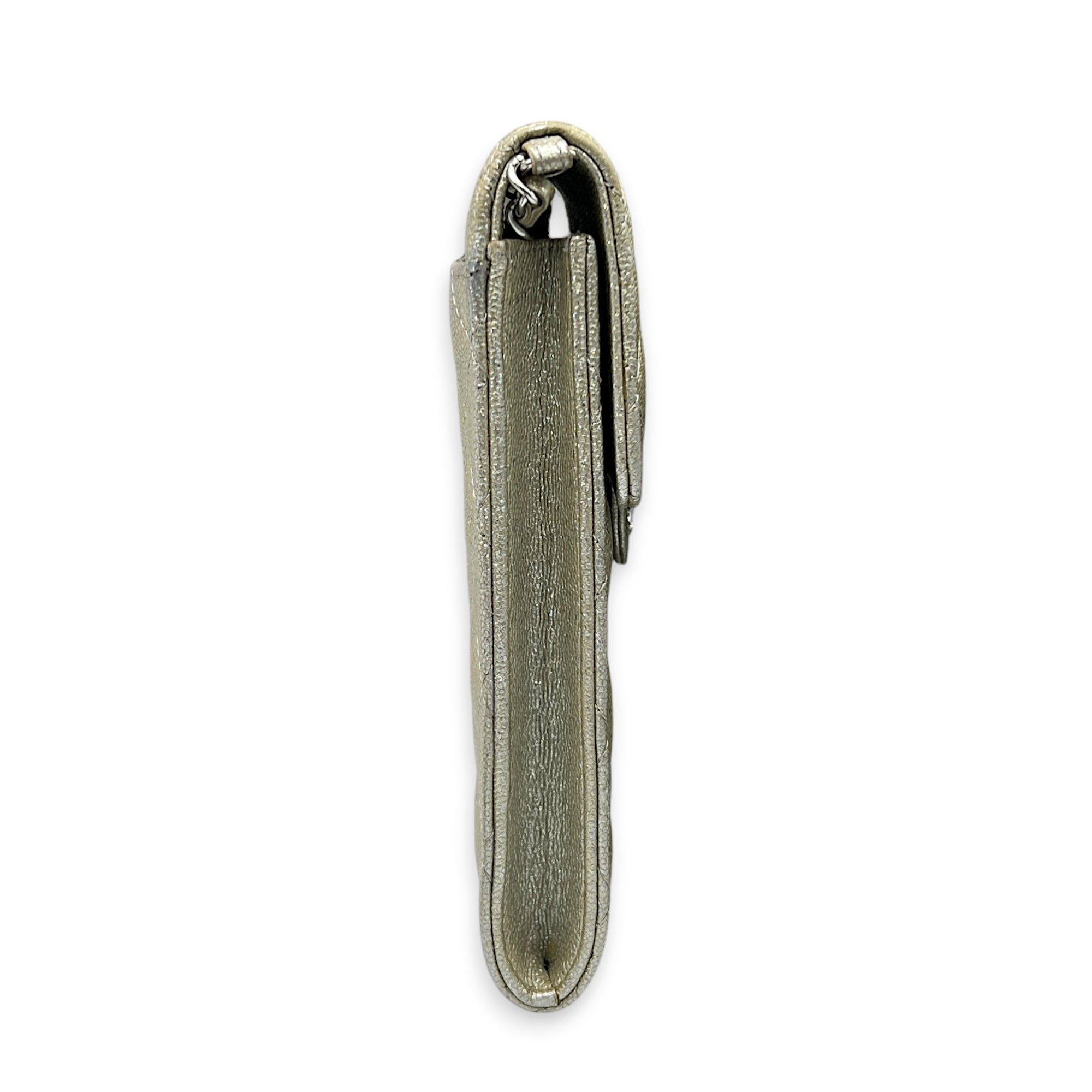 CC Quilted  Phone Bag Gold in Caviar Leather, Silver hardware