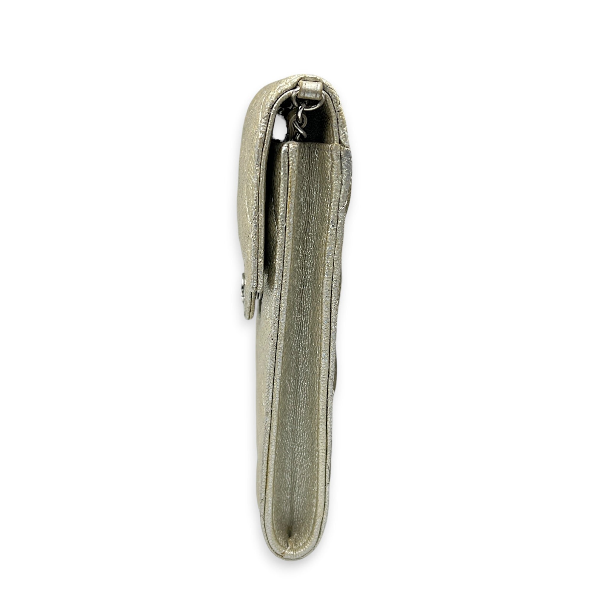 CC Quilted  Phone Bag Gold in Caviar Leather, Silver hardware