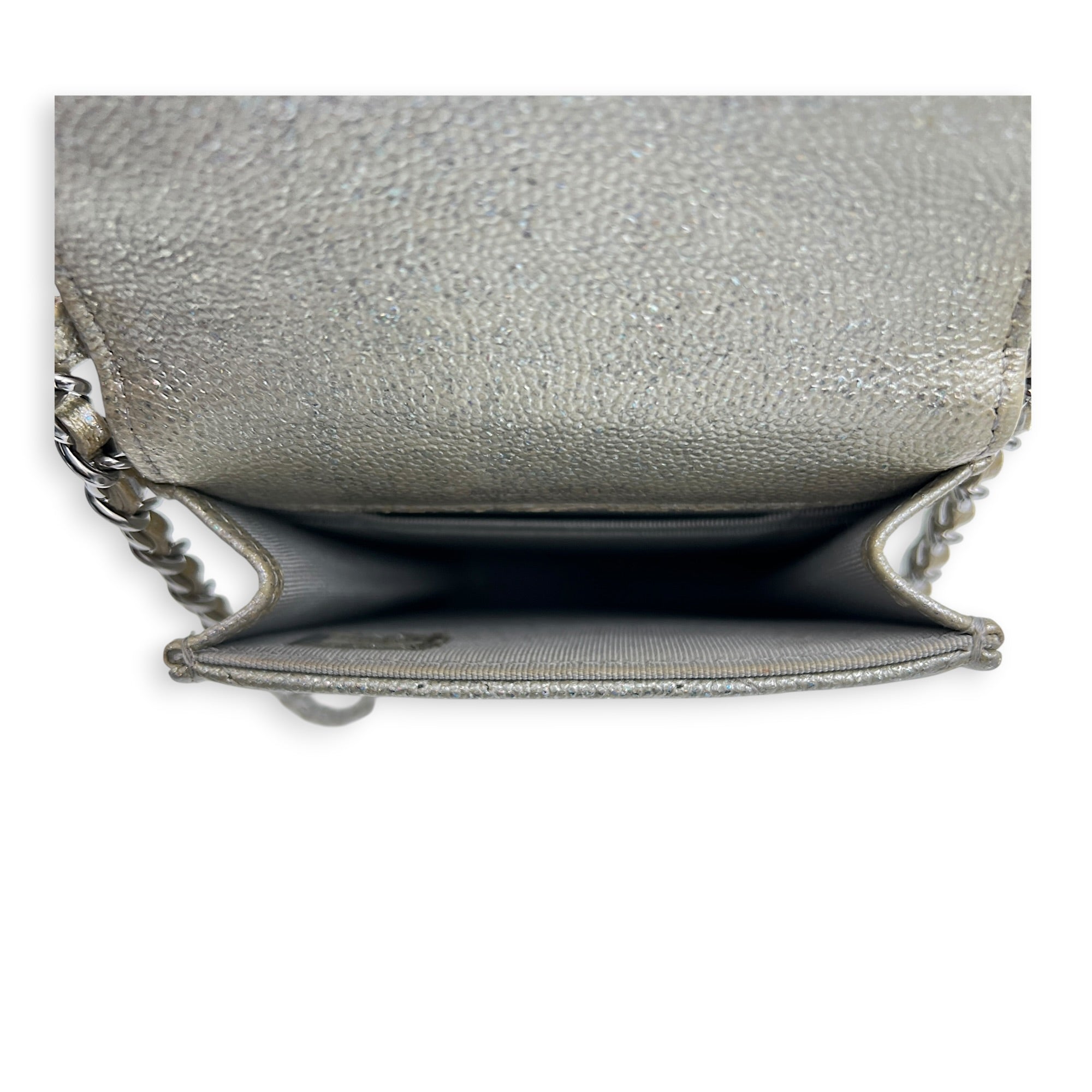 CC Quilted  Phone Bag Gold in Caviar Leather, Silver hardware