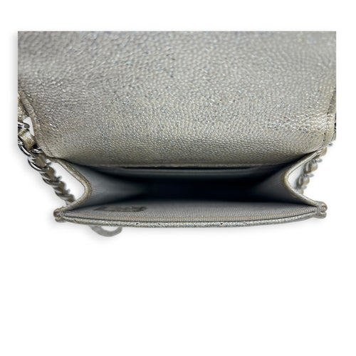 CC Quilted  Phone Bag Gold in Caviar Leather, Silver hardware