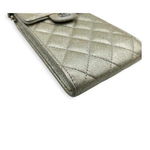 CC Quilted  Phone Bag Gold in Caviar Leather, Silver hardware