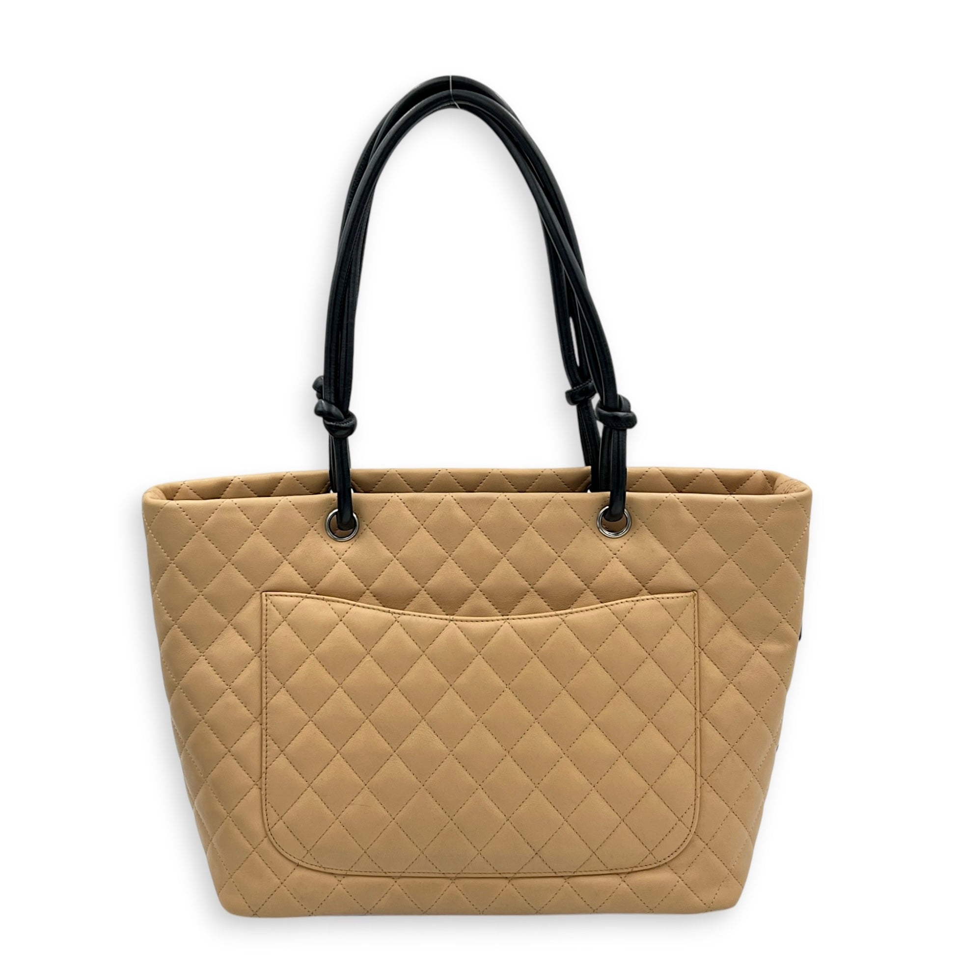 Cambon Tote Bag Beige in Calfskin, Silver hardware