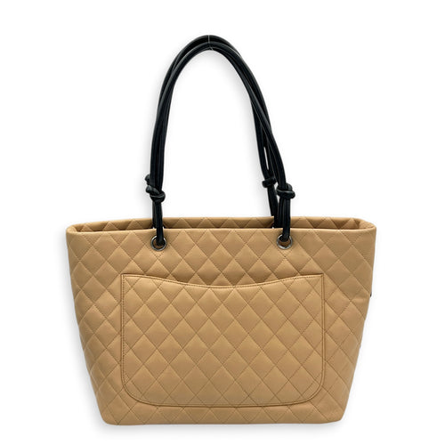 Cambon Tote Bag Beige in Calfskin, Silver hardware