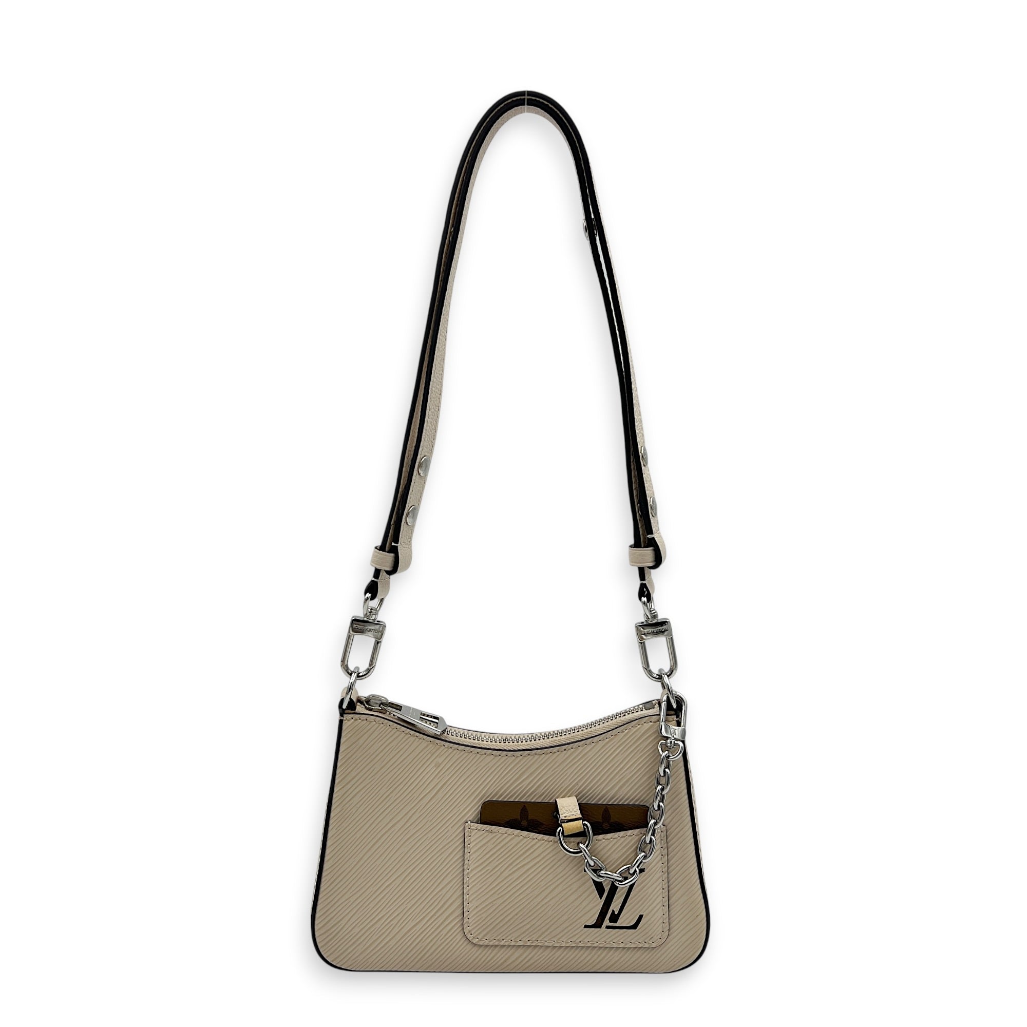 Marellini Shoulder Bag White in Epi Leather, Silver hardware