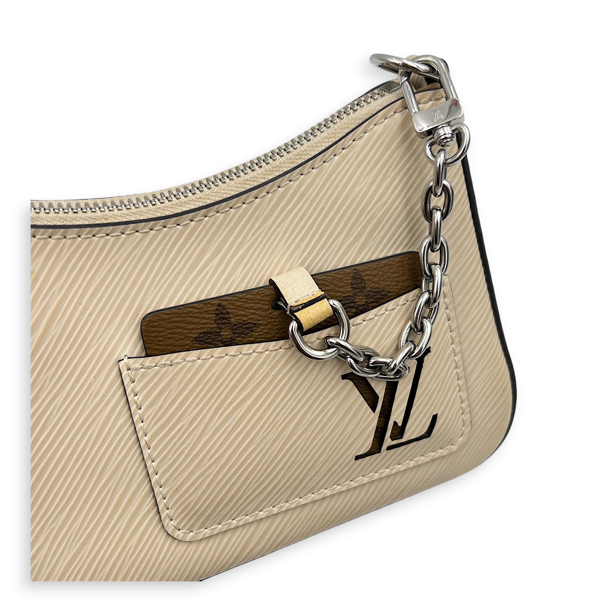 Marellini Shoulder Bag White in Epi Leather, Silver hardware