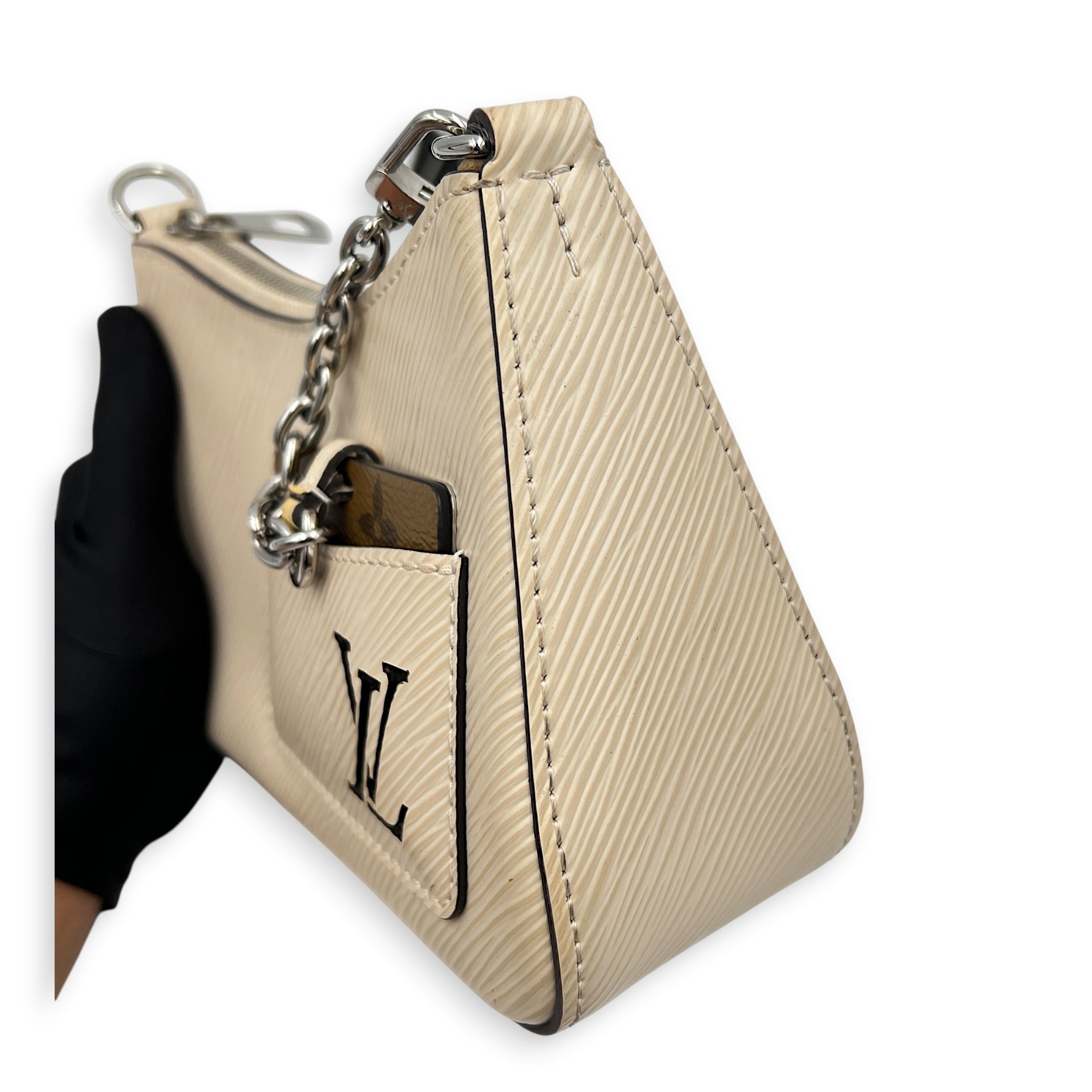 Marellini Shoulder Bag White in Epi Leather, Silver hardware