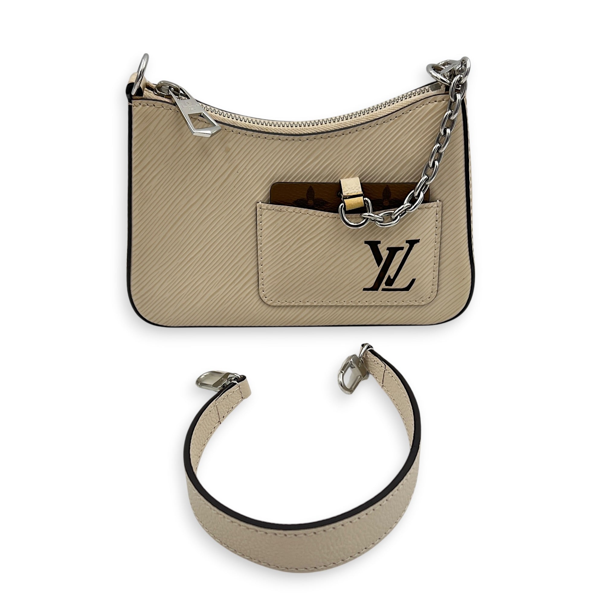 Marellini Shoulder Bag White in Epi Leather, Silver hardware