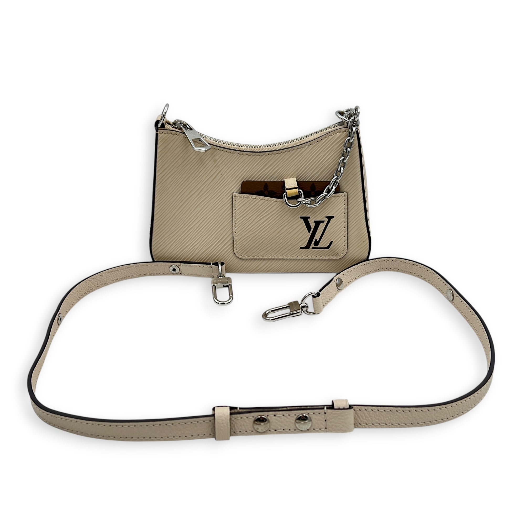 Marellini Shoulder Bag White in Epi Leather, Silver hardware