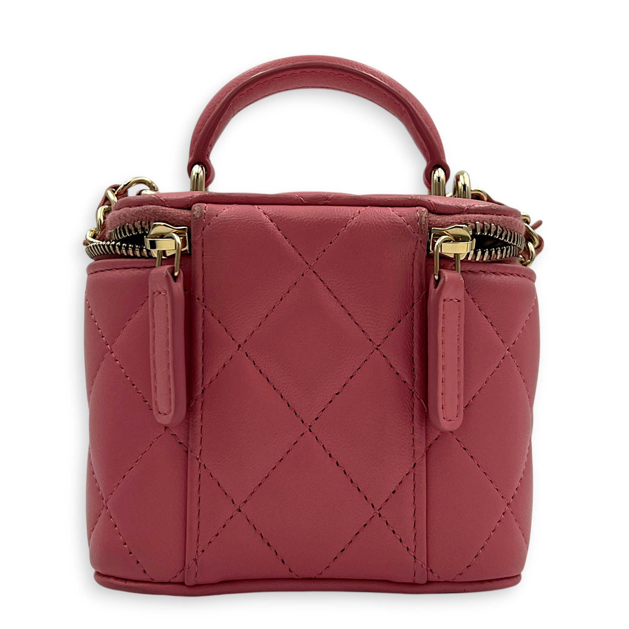 Mini Vanity Top Handle Pink Vanity Bag in Lambskin, Gold hardware